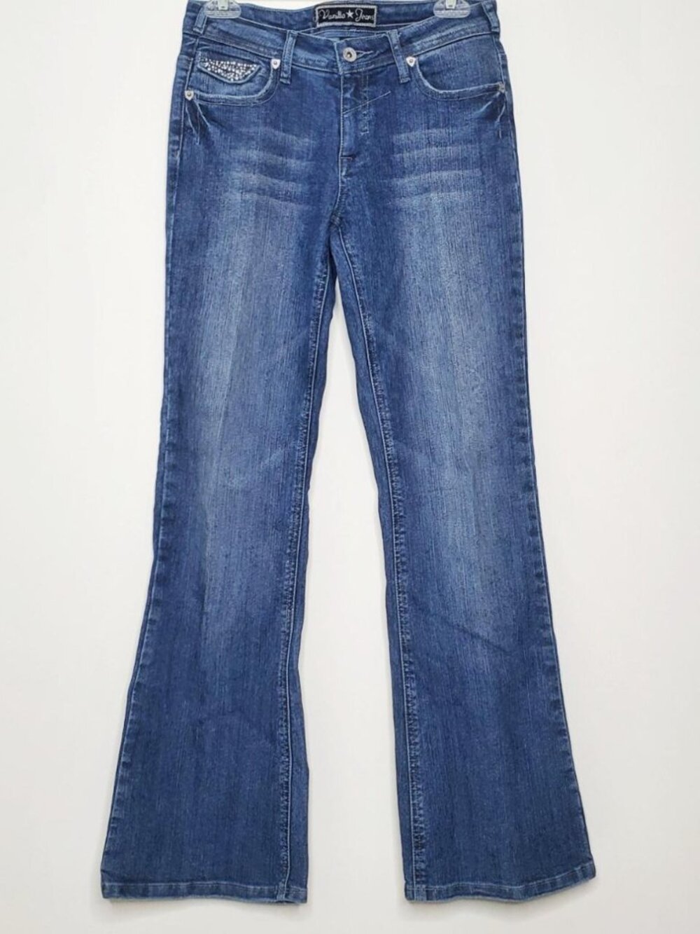 Vanilla Star Jenas Flared Rhinestone Accent Denim Jeans Flare & Wide Leg